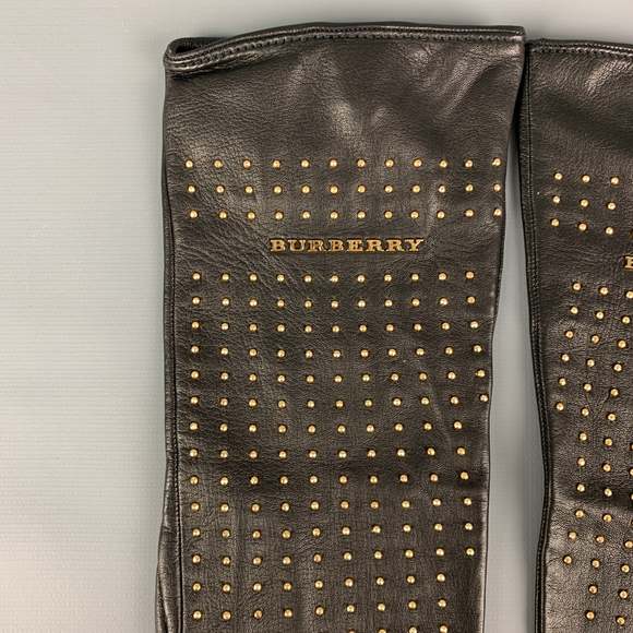 BURBERRY PRORSUM Black Gold Studded Kidskin Leather Silk Lined Gloves - Picture 2 of 7